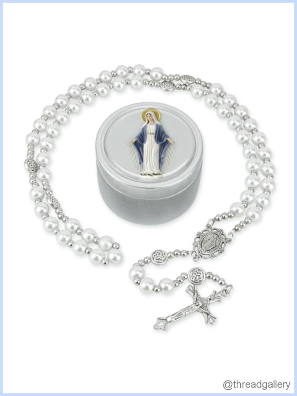 8mm Glass Pearl Rosary Necklace Catholic Prayer Beads Handmade Religious Jewelry